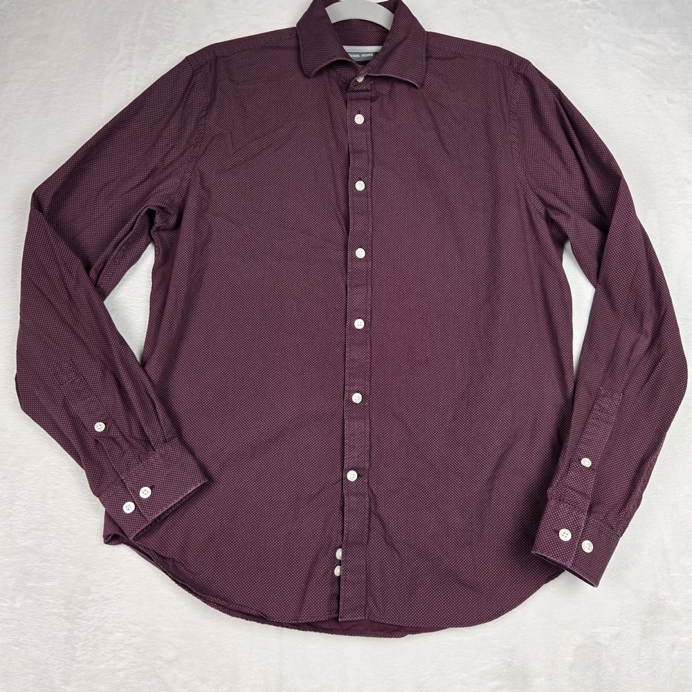 Michael Kors Men's Burgundy Button‎ Down Shirt Size Medium Slim Fit Patterned